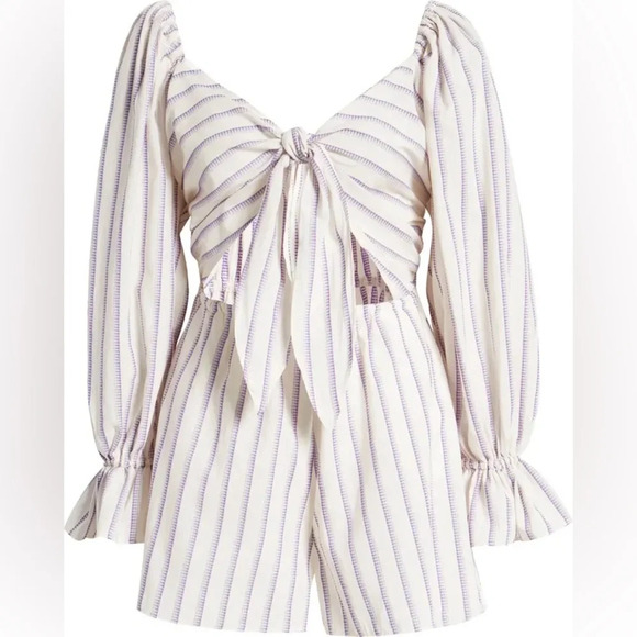 NWT TOPSHOP Stripe Bow Tie Long Sleeve Romper Purple White Size 4 - Picture 12 of 13